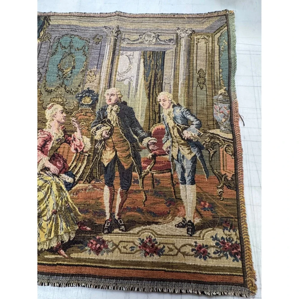 Vintage Belgian Woven Tapestry 18th Century Ballroom Scene‎ Wall Hanging 38x19